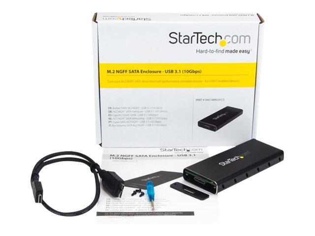 StarTech.com Caja Adaptador M.2 NGFF a USB 3.1 con Carcasa Protectora - Caja de SSD M.2 para SSDs M.2 SATA (SM21BMU31C3) - Caja de almacenamiento - M.2 - SATA 6Gb/s - USB 3.1 (Gen 2) - negro, plata - para P/N: TBLT3MM1MA, TBLT3MM2M, TBLT3MM2MA-9