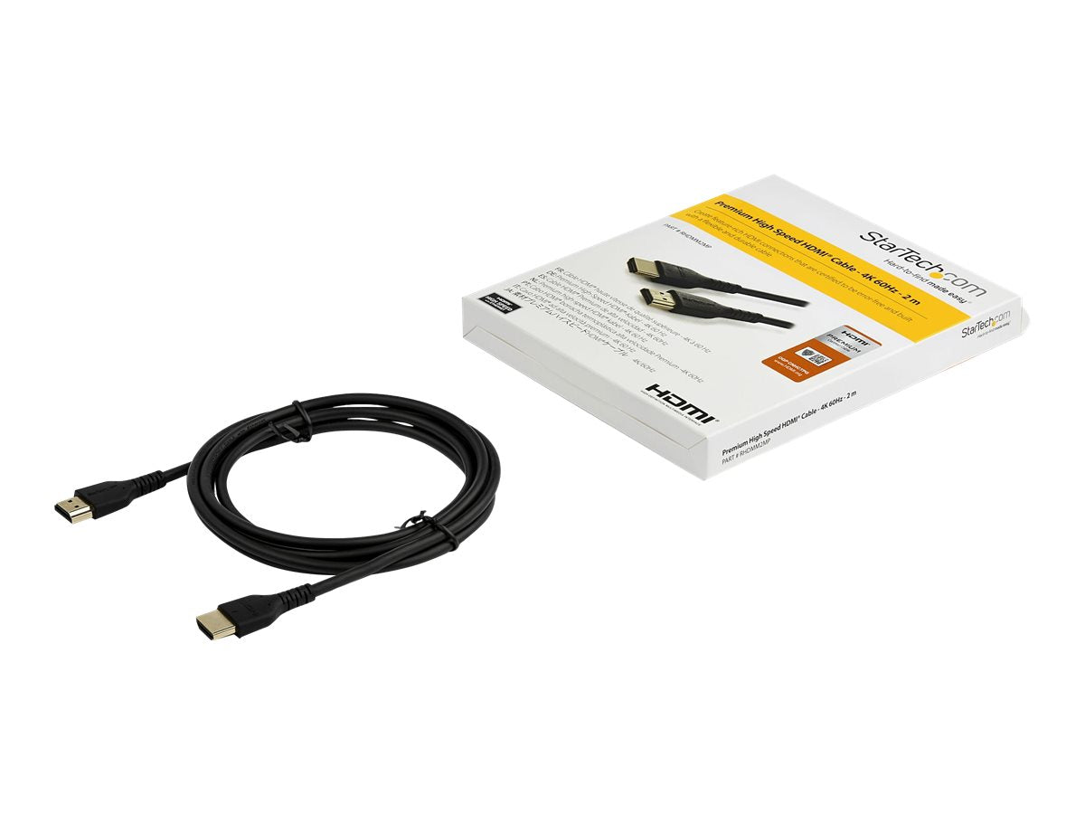 StarTech.com Cable de 2m HDMI de Alta Velocidad con Ethernet Premium - de 4K a 60Hz - de Servicio Pesado - Premium HDMI 2.0 (RDHMM2MP) - Velocidad alta Premium - cable HDMI con Ethernet - HDMI macho a HDMI macho - 2 m - negro - para P/N: TB3DKM2HDL-9