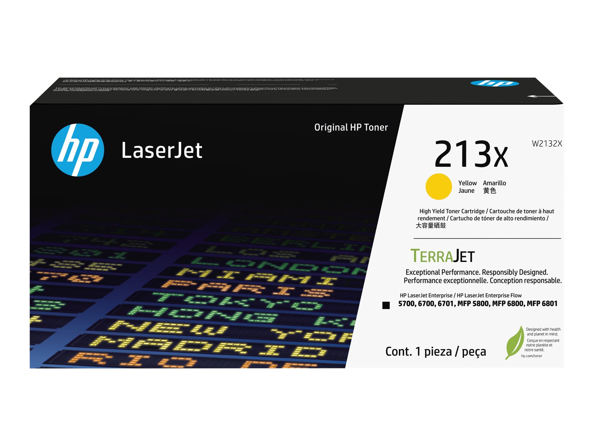 HP 213X - Alto rendimiento - amarillo - original - LaserJet - cartucho de tóner (W2132X) - para Color LaserJet Enterprise 5700dn, 6700dn, MFP 6800dn-1