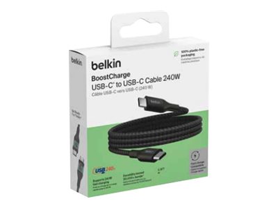 Belkin BoostCharge - Cable USB - 24 pin USB-C (M) a 24 pin USB-C (M) - USB 2.0 - 2 m - compatible con hasta 240 W de potencia - negro-1
