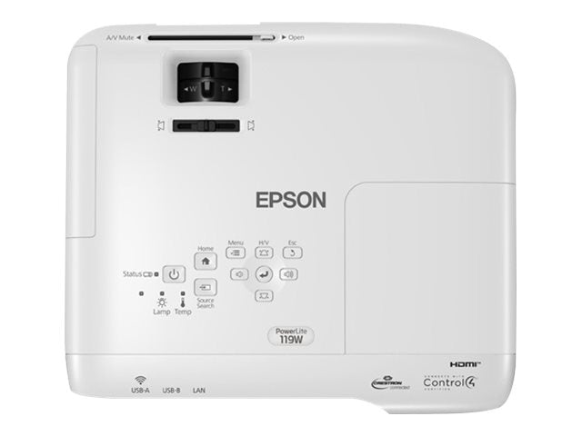 Epson PowerLite 119W - Proyector 3LCD - portátil - 4000 lúmenes (blanco) - 4000 lúmenes (color) - WXGA (1280 x 800) - 16:10 - LAN-5