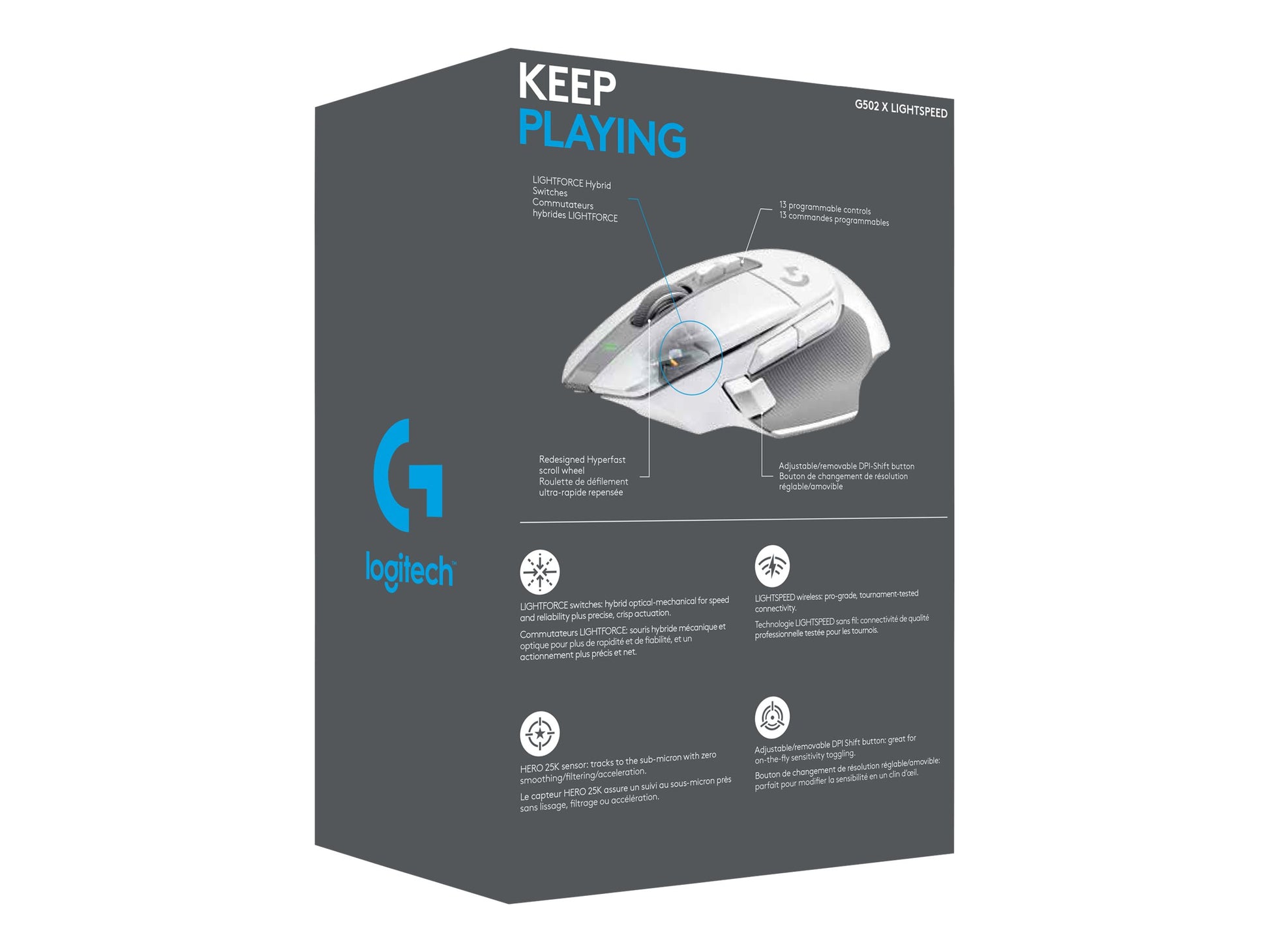 Logitech G G502 X LIGHTSPEED - Ratón - óptico - inalámbrico - 2.4 GHz - receptor USB de Logitech LIGHTSPEED - blanco-12
