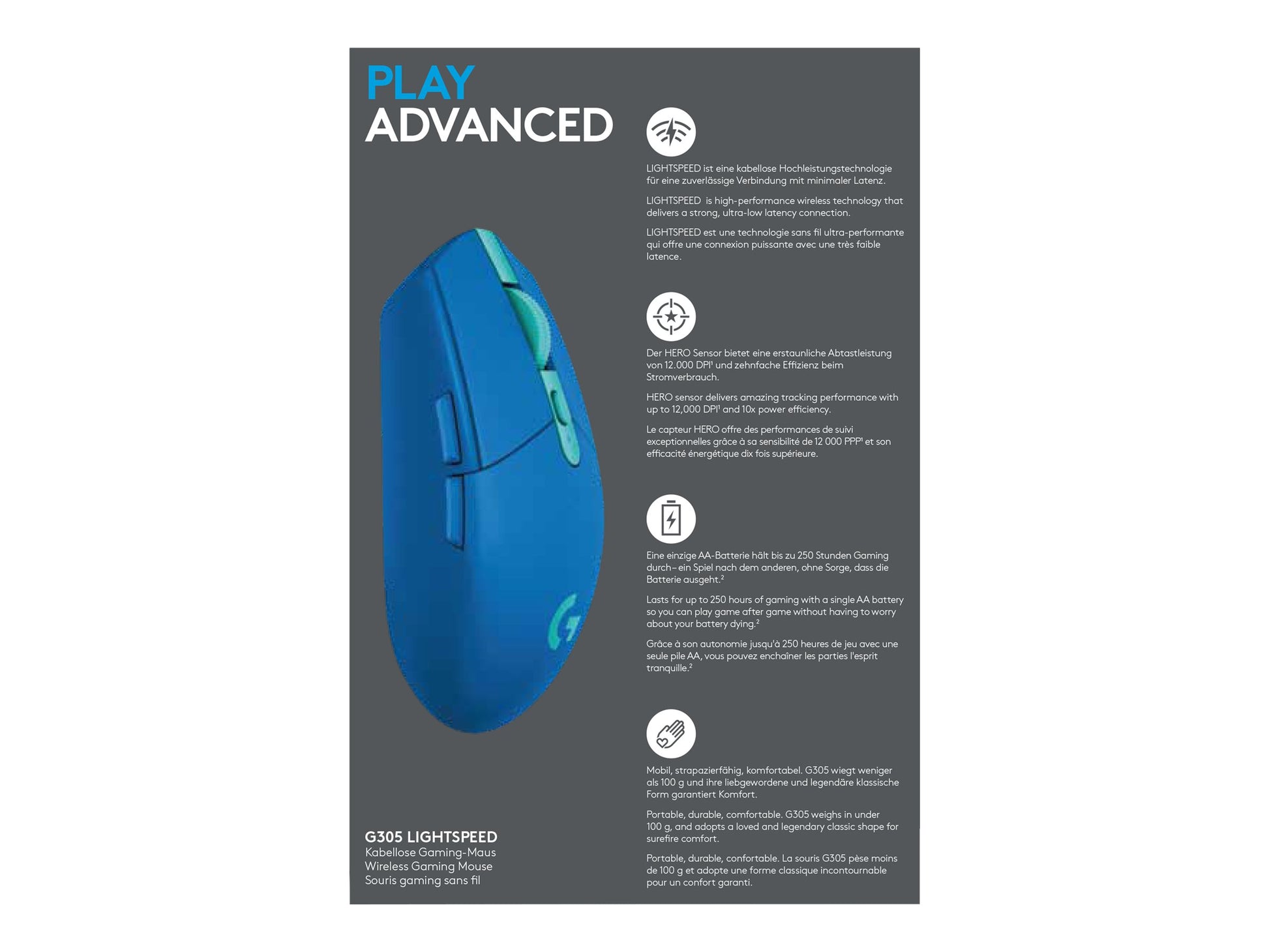 Logitech G G305 - Ratón - óptico - 6 botones - inalámbrico - 2.4 GHz - receptor inalámbrico USB - azul-5