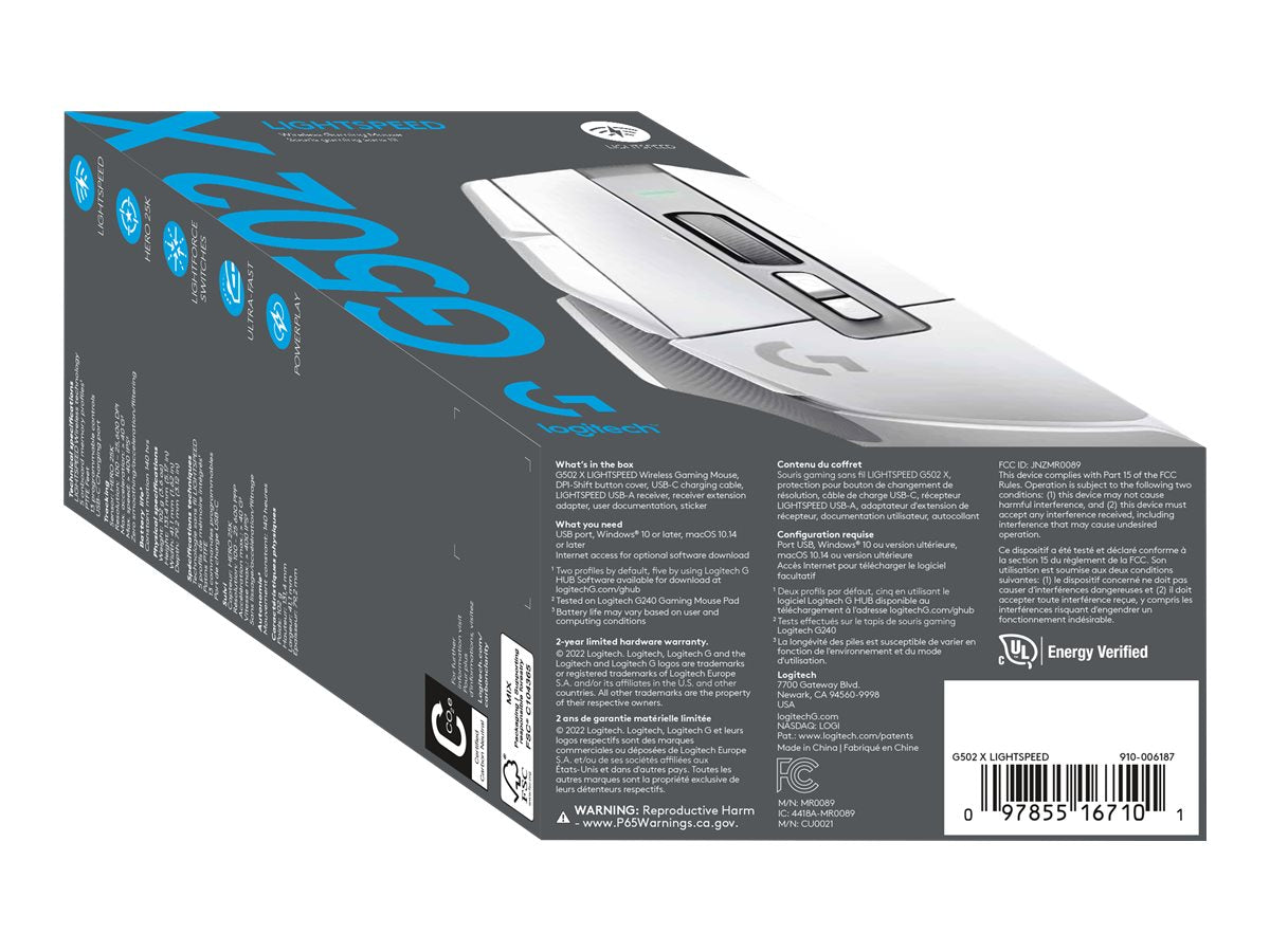 Logitech G G502 X LIGHTSPEED - Ratón - óptico - inalámbrico - 2.4 GHz - receptor USB de Logitech LIGHTSPEED - blanco-17