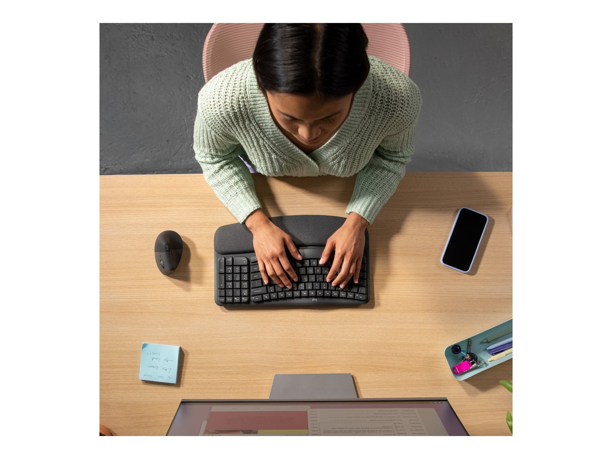 Logitech Ergo Series Wave Keys Wireless Ergonomic Keyboard with Cushioned Palm Rest, Graphite - Teclado - con reposamanos acolchado - inalámbrico - Bluetooth LE - grafito-12