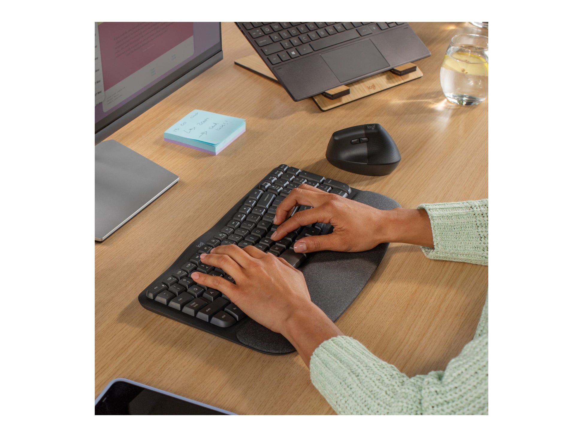 Logitech Ergo Series Wave Keys Wireless Ergonomic Keyboard with Cushioned Palm Rest, Graphite - Teclado - con reposamanos acolchado - inalámbrico - Bluetooth LE - grafito-8