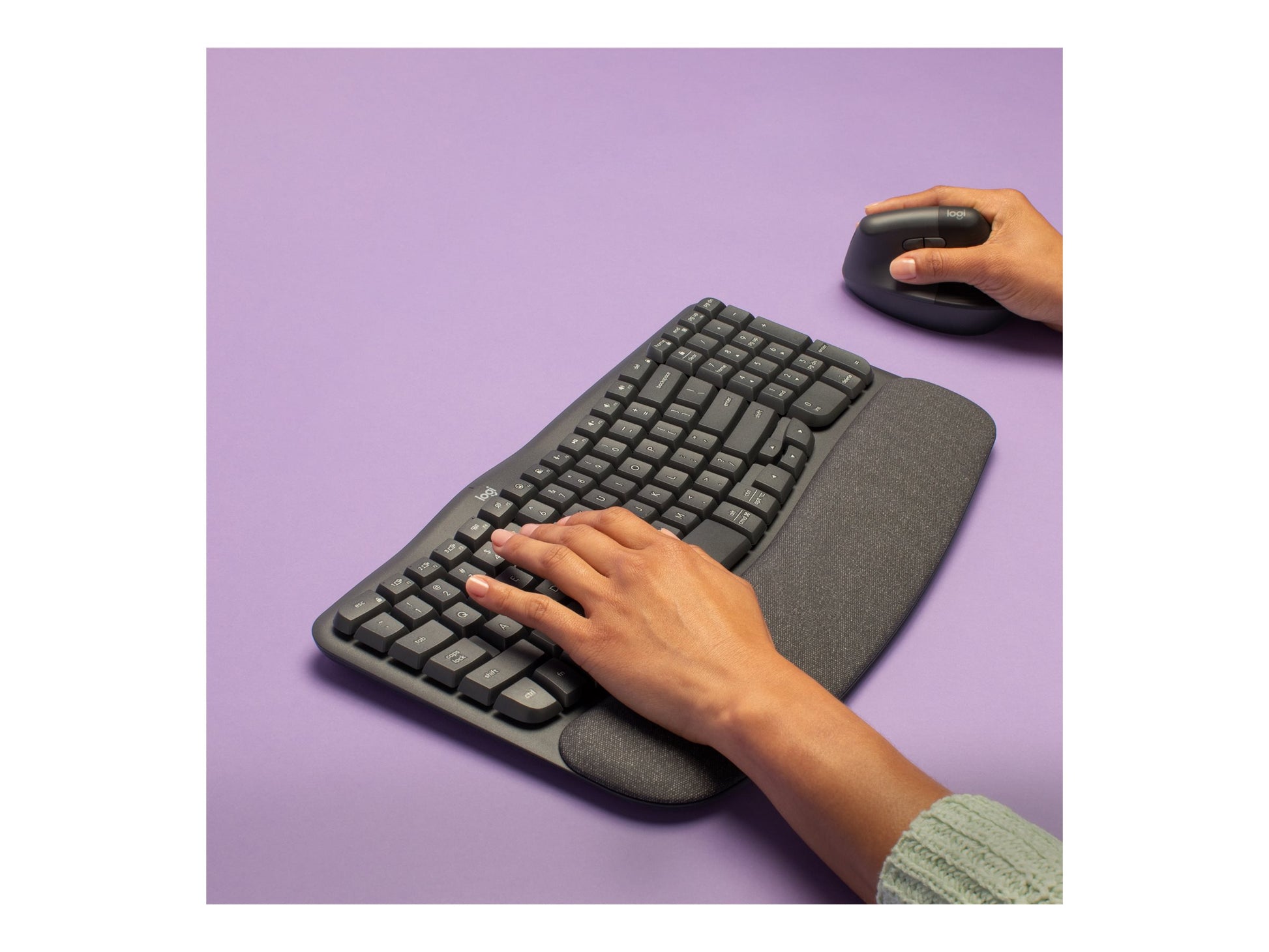 Logitech Ergo Series Wave Keys Wireless Ergonomic Keyboard with Cushioned Palm Rest, Graphite - Teclado - con reposamanos acolchado - inalámbrico - Bluetooth LE - grafito-11