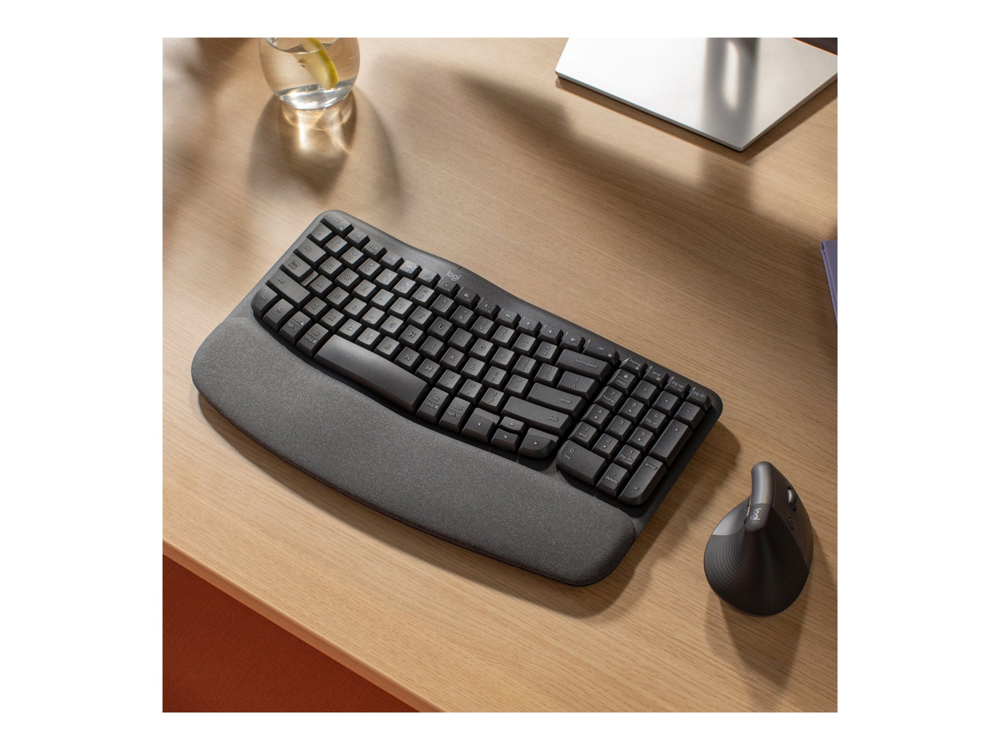 Logitech Ergo Series Wave Keys Wireless Ergonomic Keyboard with Cushioned Palm Rest, Graphite - Teclado - con reposamanos acolchado - inalámbrico - Bluetooth LE - grafito-7