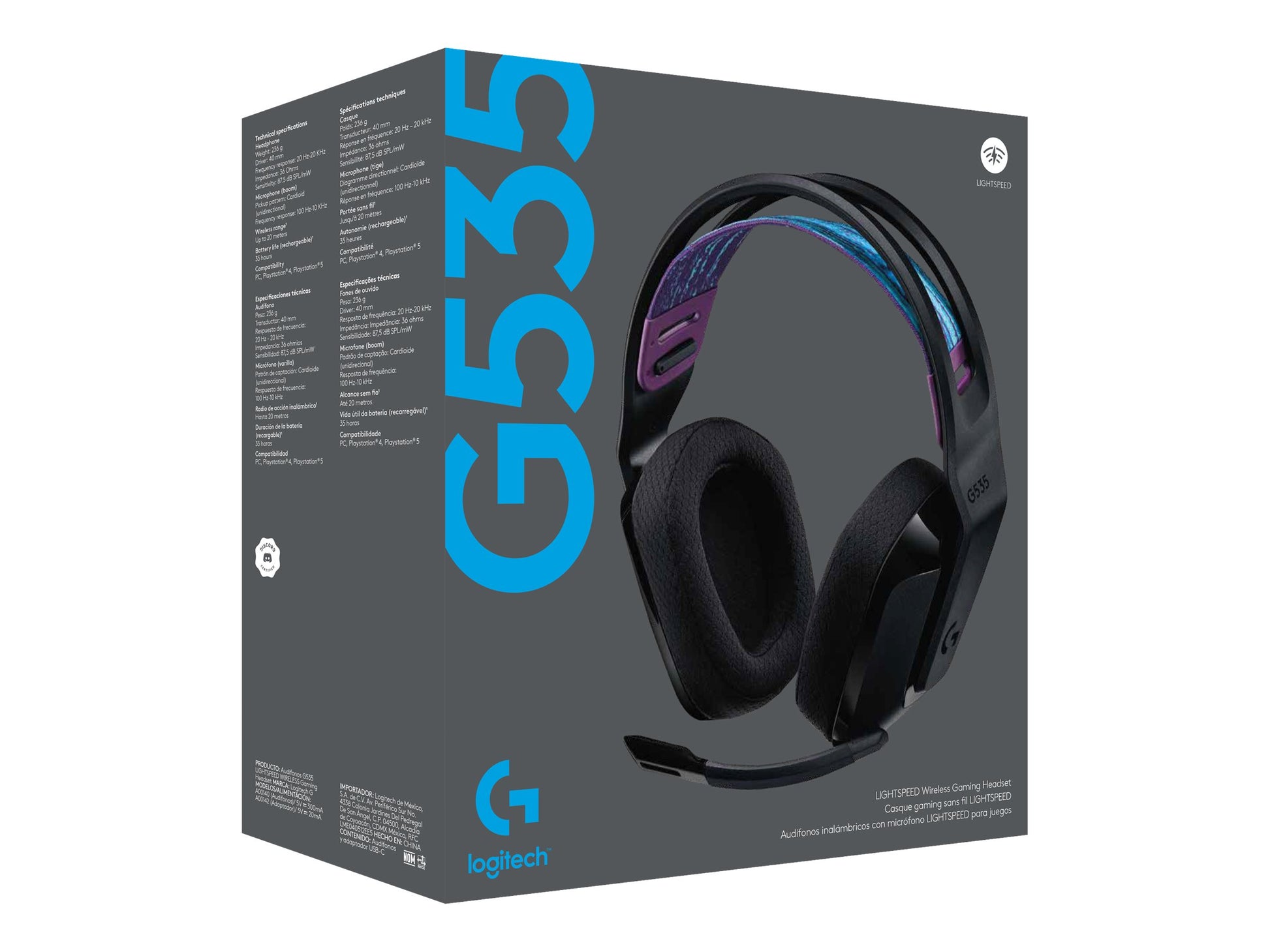 Logitech G535 LIGHTSPEED Wireless Gaming Headset - Lightweight on-ear headphones, flip to mute mic, stereo, compatible with PC, PS4, PS5, USB rechargeable - Black - Auricular - tamaño completo - LIGHTSPEED - inalámbrico - certificado Discord-3