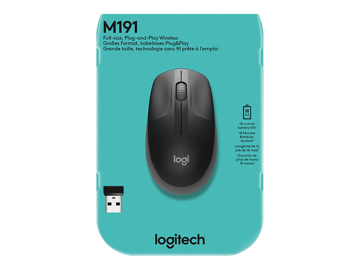 Logitech M190 - Ratón - óptico - 3 botones - inalámbrico - receptor inalámbrico USB - carbón-19