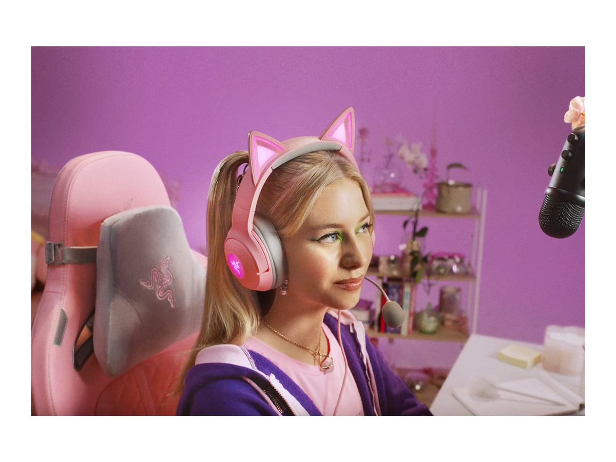 Razer Kraken Kitty V2 - Auricular - tamaño completo - cableado - USB - aislamiento de ruido - cuarzo-8