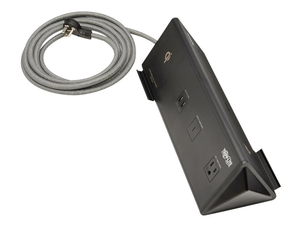 Eaton Tripp Lite Series Safe-IT 6-Port USB Charging Station - 2x USB-C 60W, 4x USB-A, 2x 5-15R, Wireless Charging, 1000 Joules, 10 ft. Cord, Antimicrobial Protection - Estación de carga - 12 A - CA 120 V - conectores de salida: 2 - negro-1