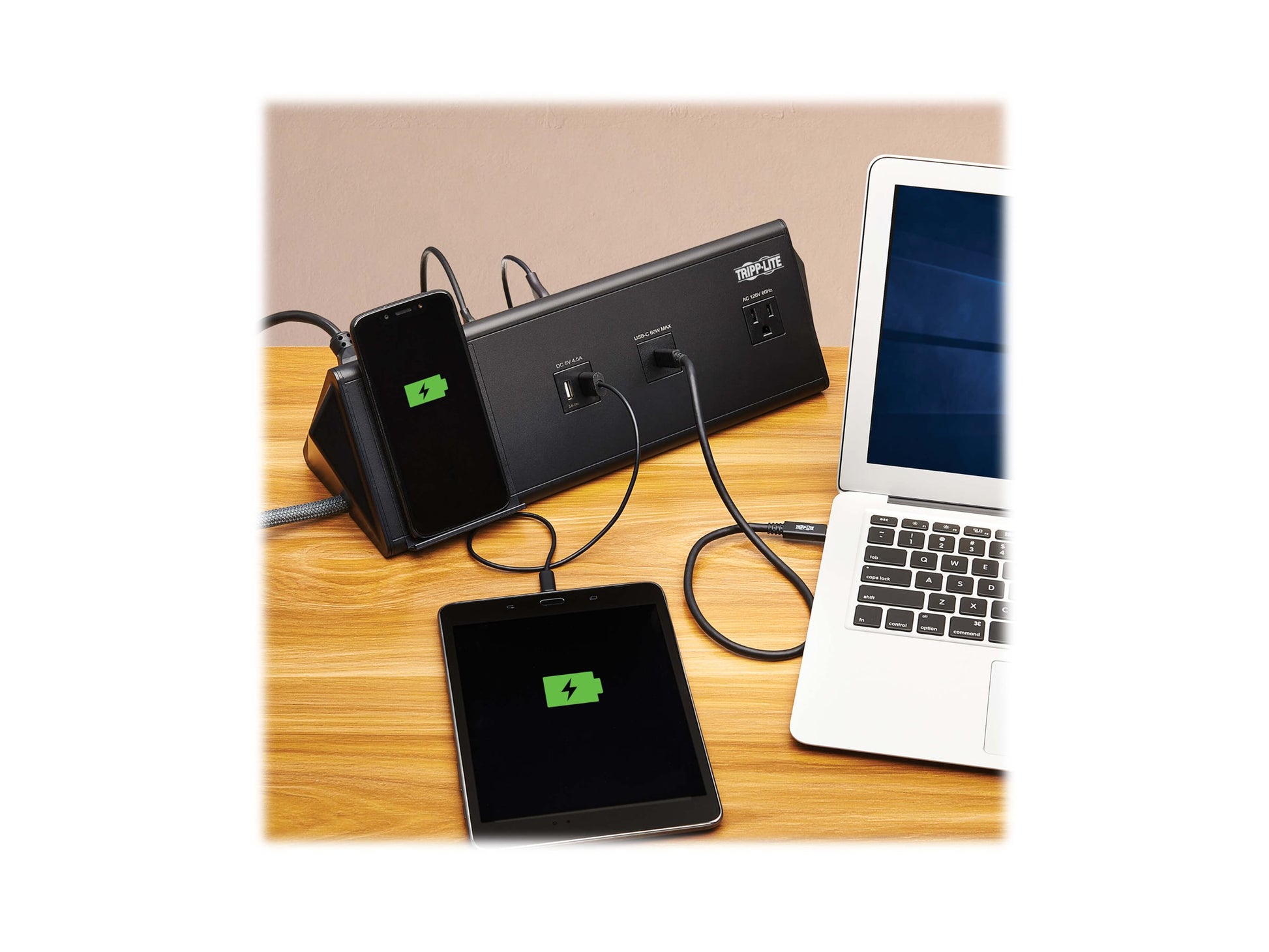 Eaton Tripp Lite Series Safe-IT 6-Port USB Charging Station - 2x USB-C 60W, 4x USB-A, 2x 5-15R, Wireless Charging, 1000 Joules, 10 ft. Cord, Antimicrobial Protection - Estación de carga - 12 A - CA 120 V - conectores de salida: 2 - negro-17