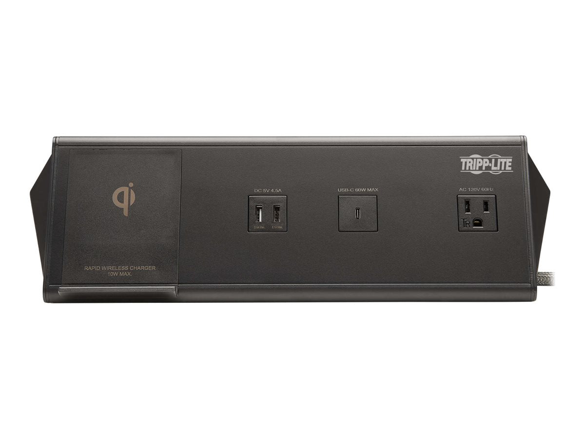 Eaton Tripp Lite Series Safe-IT 6-Port USB Charging Station - 2x USB-C 60W, 4x USB-A, 2x 5-15R, Wireless Charging, 1000 Joules, 10 ft. Cord, Antimicrobial Protection - Estación de carga - 12 A - CA 120 V - conectores de salida: 2 - negro-2