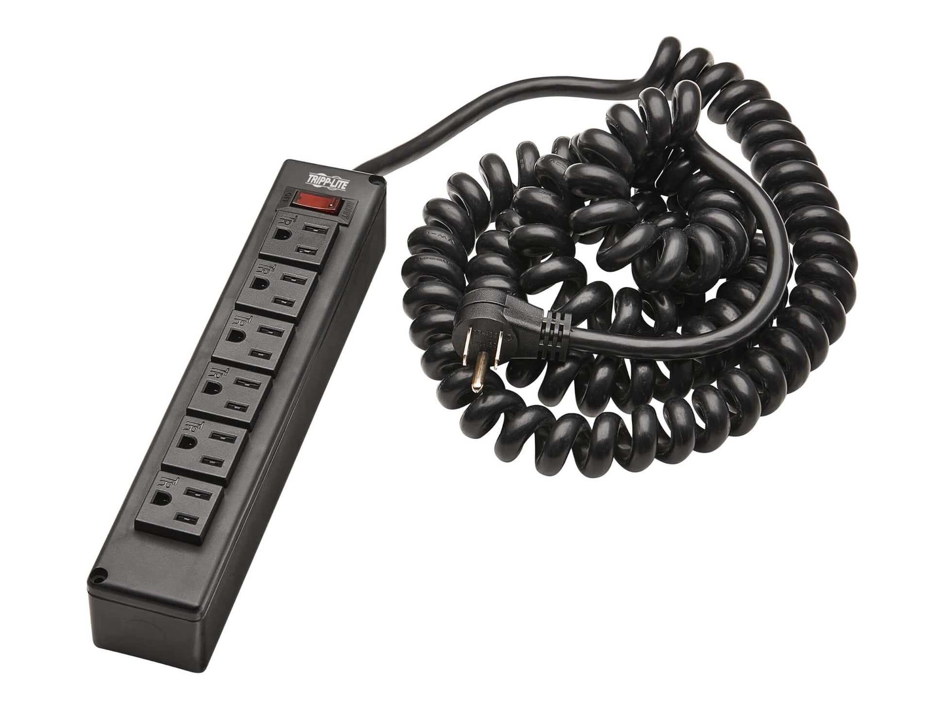 Eaton Tripp Lite Series Safe-IT 6-Outlet Surge Protector - 10 ft. Spiral Cord, 5-15P Plug, 300 Joules, Antimicrobial Protection, Black - Protector contra sobretensiones - 15 A - CA 120 V - conectores de salida: 6 - 3.05 m cable - negro-10