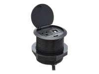 Eaton Tripp Lite Series Protect It! Desktop Power Grommet - NEMA 5-15P, 2x USB-A Charging, Surge Protection, 10 ft. Cord, Antimicrobial, Black - Banda de potencia (emergente) - 15 A - CA 120 V - input: NEMA 5-15P - conectores de salida: 3 (power NEMA 5-15