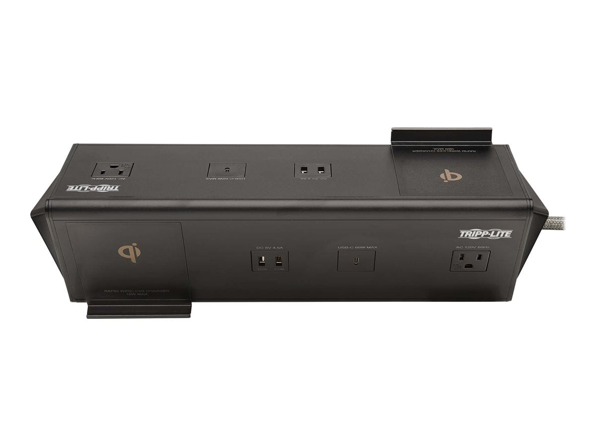 Eaton Tripp Lite Series Safe-IT 6-Port USB Charging Station - 2x USB-C 60W, 4x USB-A, 2x 5-15R, Wireless Charging, 1000 Joules, 10 ft. Cord, Antimicrobial Protection - Estación de carga - 12 A - CA 120 V - conectores de salida: 2 - negro-7