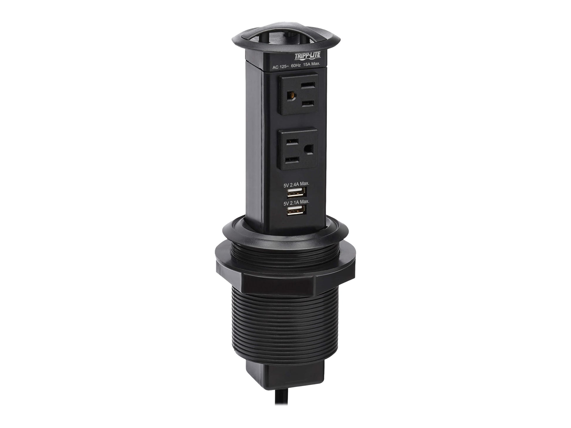 Eaton Tripp Lite Series Power It! 2-Outlet Pop-Up Power and Charging Dock - 2x USB-A, 6 ft. Cord, Antimicrobial Protection, Black - Banda de potencia (emergente) - 15 A - CA 120 V - input: NEMA 5-15P - conectores de salida: 4 (2 de NEMA 5-15R, 2 x USB) --2