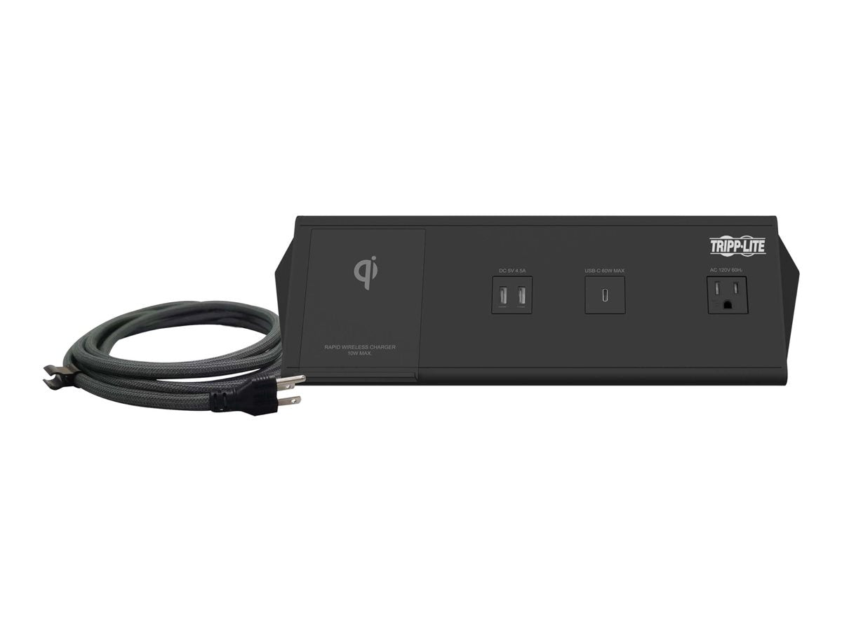 Eaton Tripp Lite Series Safe-IT 6-Port USB Charging Station - 2x USB-C 60W, 4x USB-A, 2x 5-15R, Wireless Charging, 1000 Joules, 10 ft. Cord, Antimicrobial Protection - Estación de carga - 12 A - CA 120 V - conectores de salida: 2 - negro-15