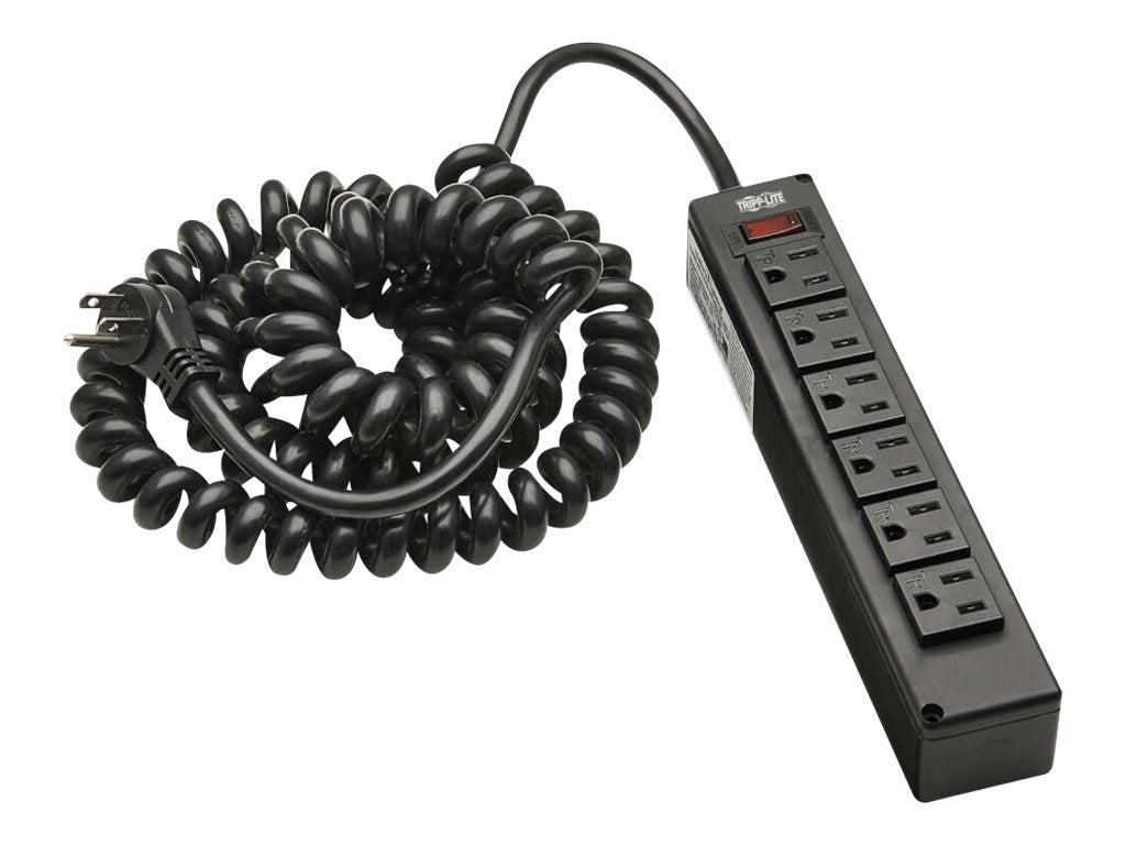 Eaton Tripp Lite Series Safe-IT 6-Outlet Surge Protector - 10 ft. Spiral Cord, 5-15P Plug, 300 Joules, Antimicrobial Protection, Black - Protector contra sobretensiones - 15 A - CA 120 V - conectores de salida: 6 - 3.05 m cable - negro-13