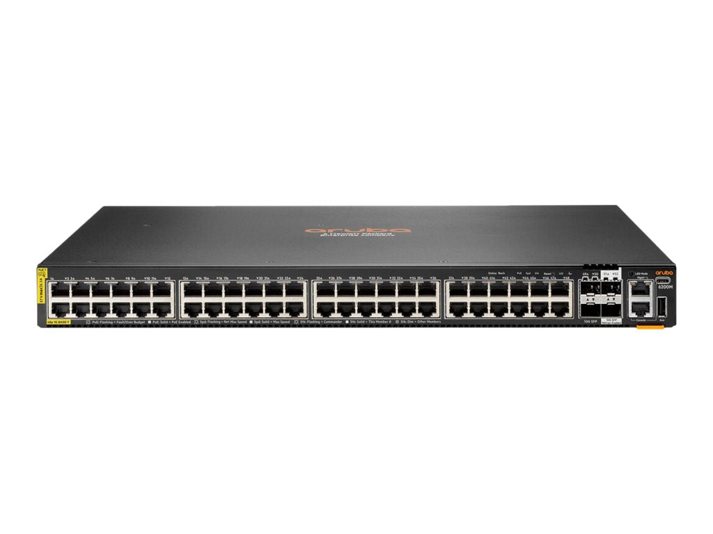 HPE Aruba 6200M 48G Class4 PoE 4SFP+ Switch - Conmutador - Distancia máx. de apilamiento de 10 km - L3 - Gestionado - 48 x 10/100/1000 (PoE+) + 4 x SFP+ de 1 Gigabit/10 Gigabits (enlace ascendente/apilamiento) - flujo de aire de delante hacia el lado - mo