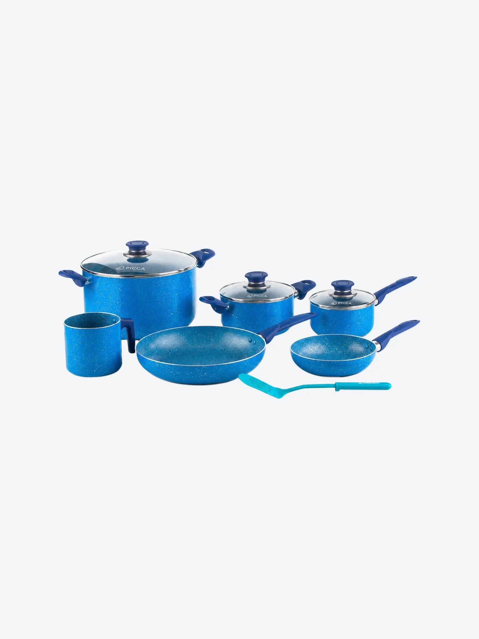 Bateria de Cocina PI0010BTA Picca Lazio 10 piezas Color Azul con Puntos Plateados con Set de Cuchillos Picca PI004SCAM 4 Piezas-1