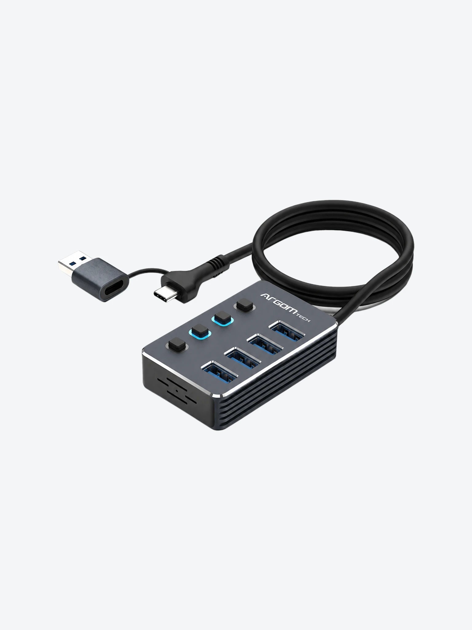 HUB Argom ARG-UB-0190 One Axess 2 en 1  USB A + C 4 Puertos USB 3.0 Interruptor 5GBPS con Cable 0.5MTS-1