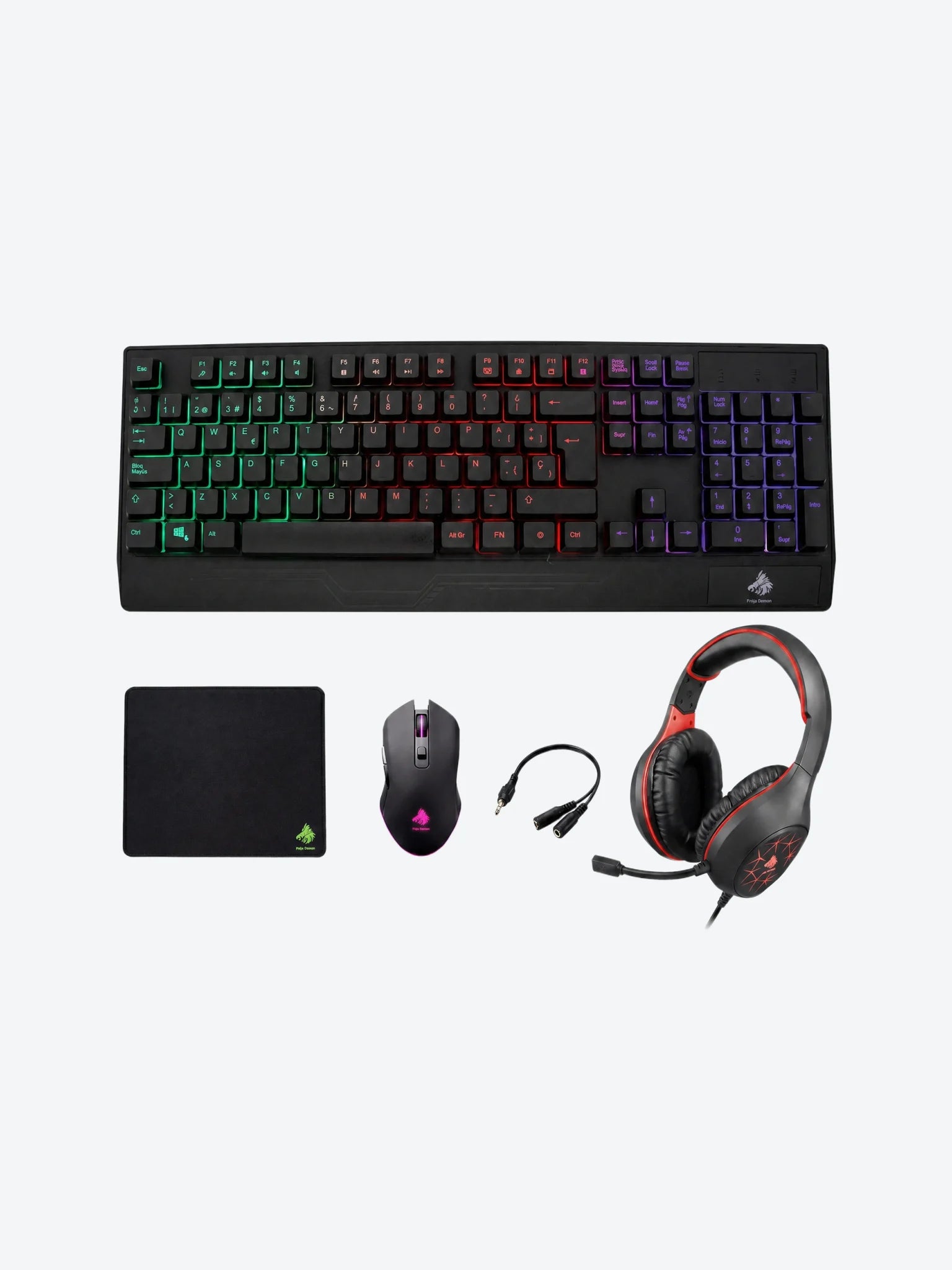 Kit Gaming Eagle Warrior Rhino 5en1 Teclado Rainbow color+ letter Backlight keyboard + Mouse 3D6Key Gaming Mouse + Mouse Pad + Headset Gaming-1