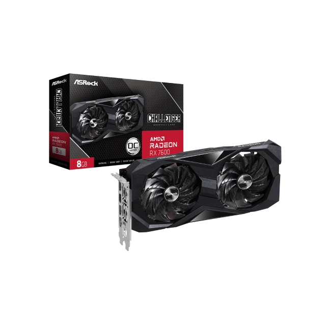 TARJETA DE VIDEO ASROCK RADEON RX 7600 CHALLENGER 8GB OC GDDR6 2695 MHZ RX7600 CL 8GO-12