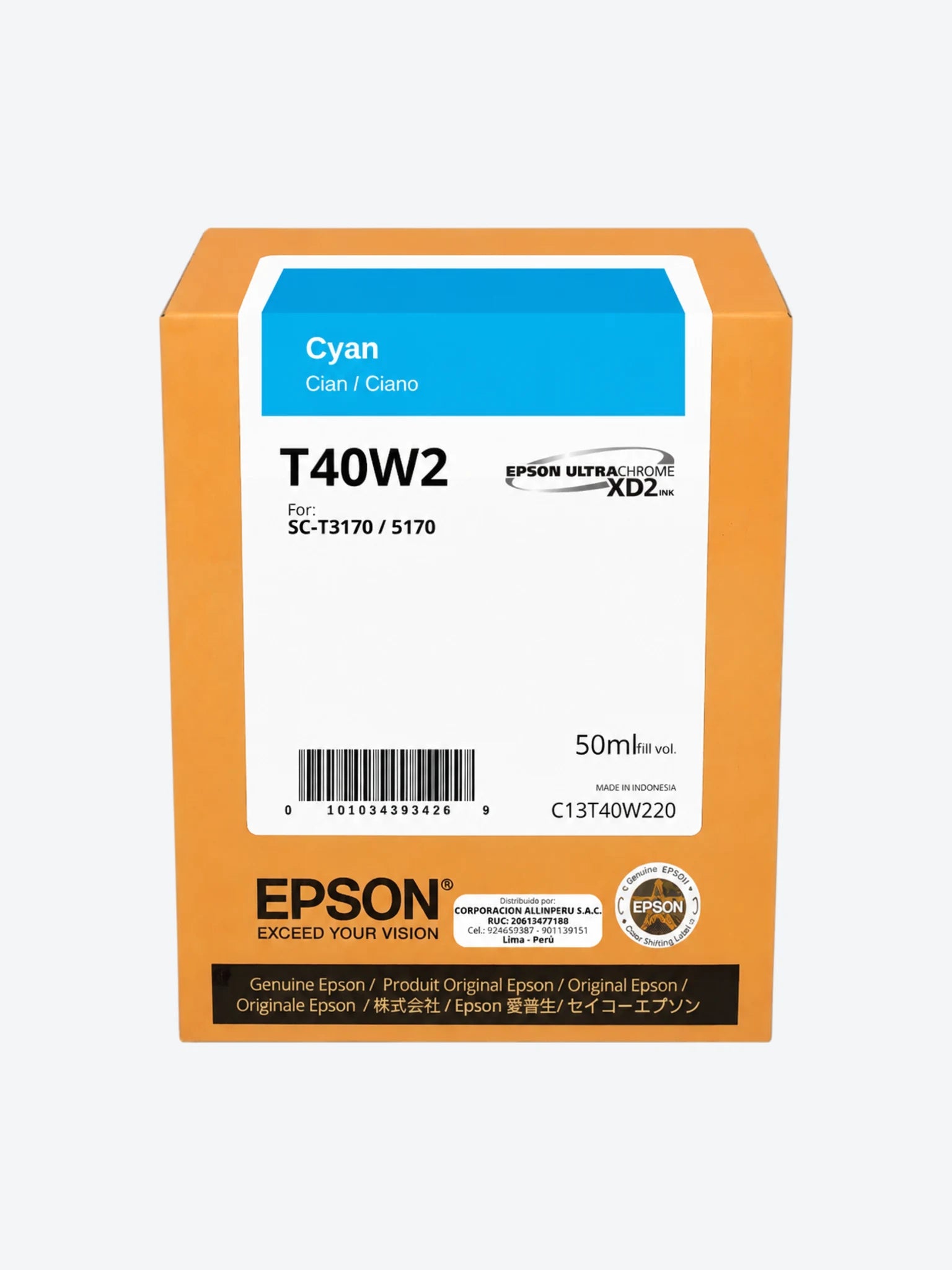 Epson T40W - 50 ml - gran capacidad - cián - original - blíster con alarmas de RF/acústica - cartucho de tinta - para SureColor T2170, T3170, T3170M, T5170, T5170M