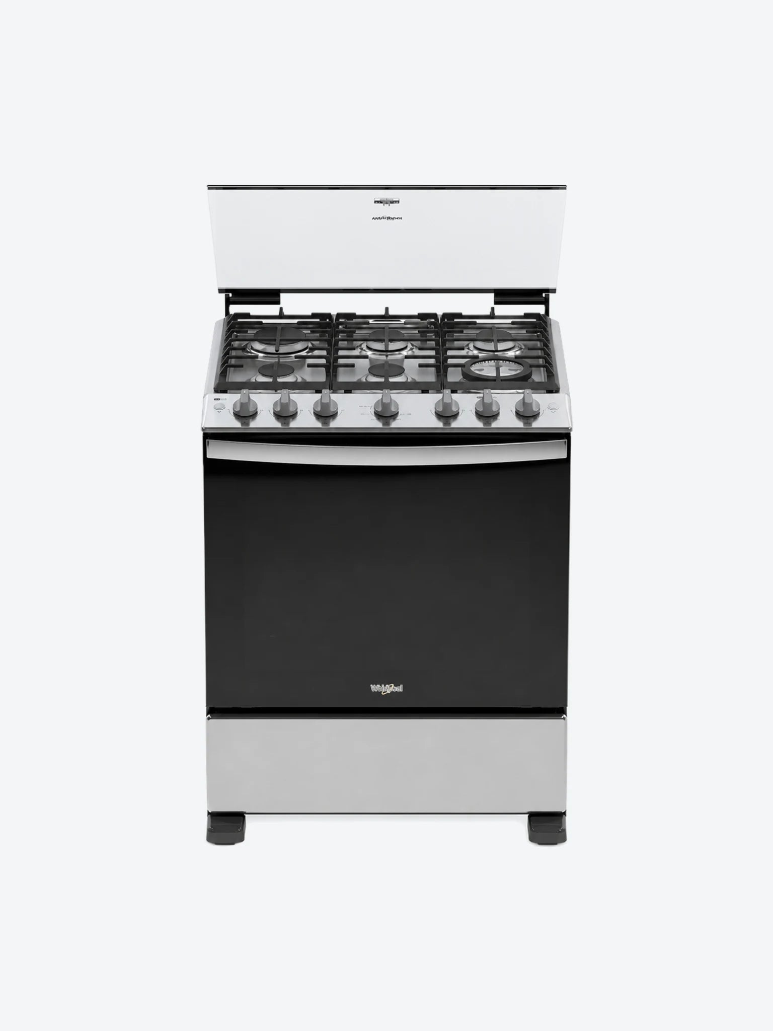 Estufa Whirlpool de 30' Gris Parrillas Hierro Fundido Acero Inoxidable Chispero Con Capelo
