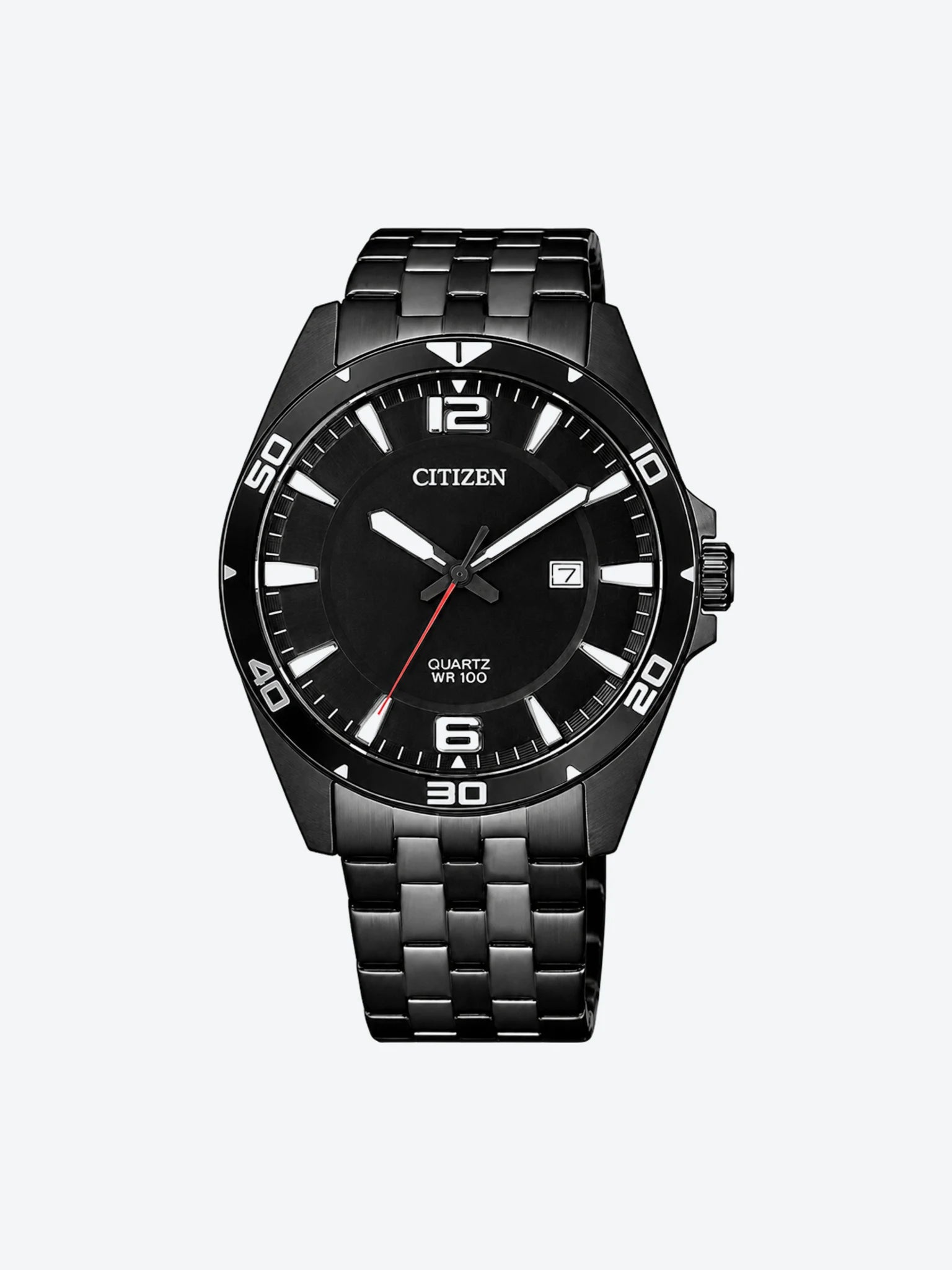 Reloj de Pulsera Analogo de Caballero BIP esfera negra con Caja y Banda de Acero Inoxidable-1