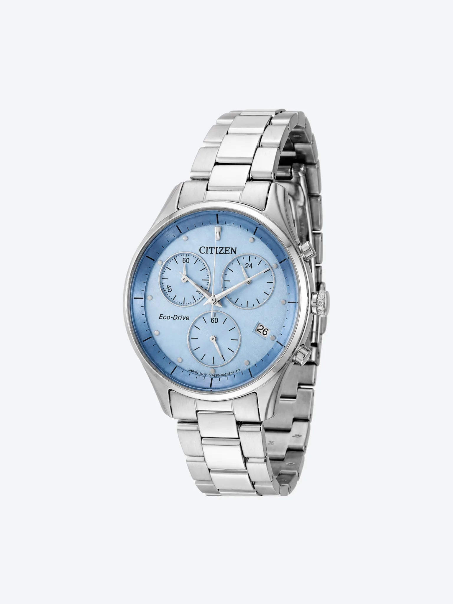 Citizen Reloj de Pulsera Anlogo Crongrafo de Dama Plateado con Celeste