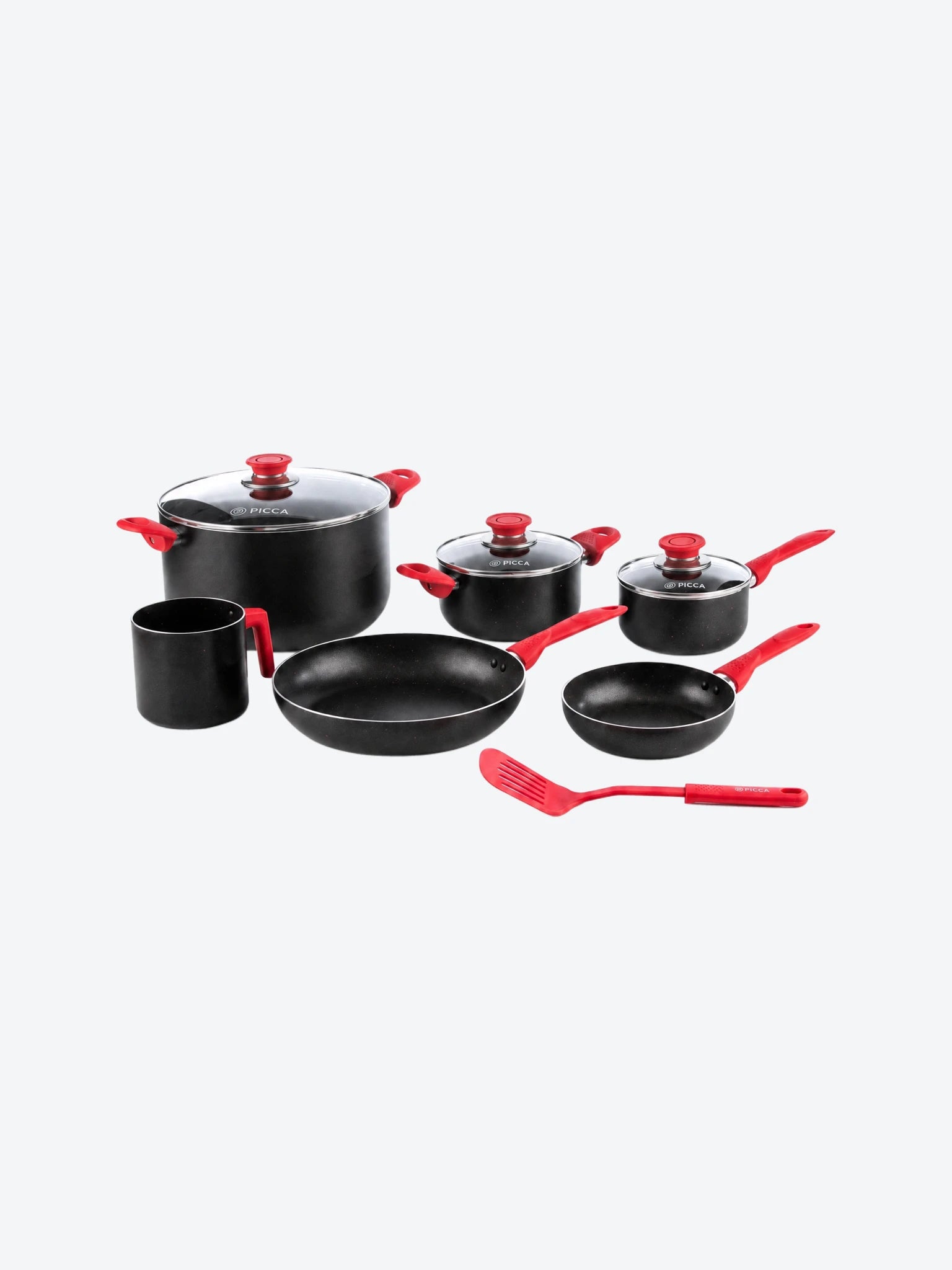Batería de Cocina Picca Lazio PI0010BTN 10 Piezas Dyflon Color Negro con Puntos Rojos