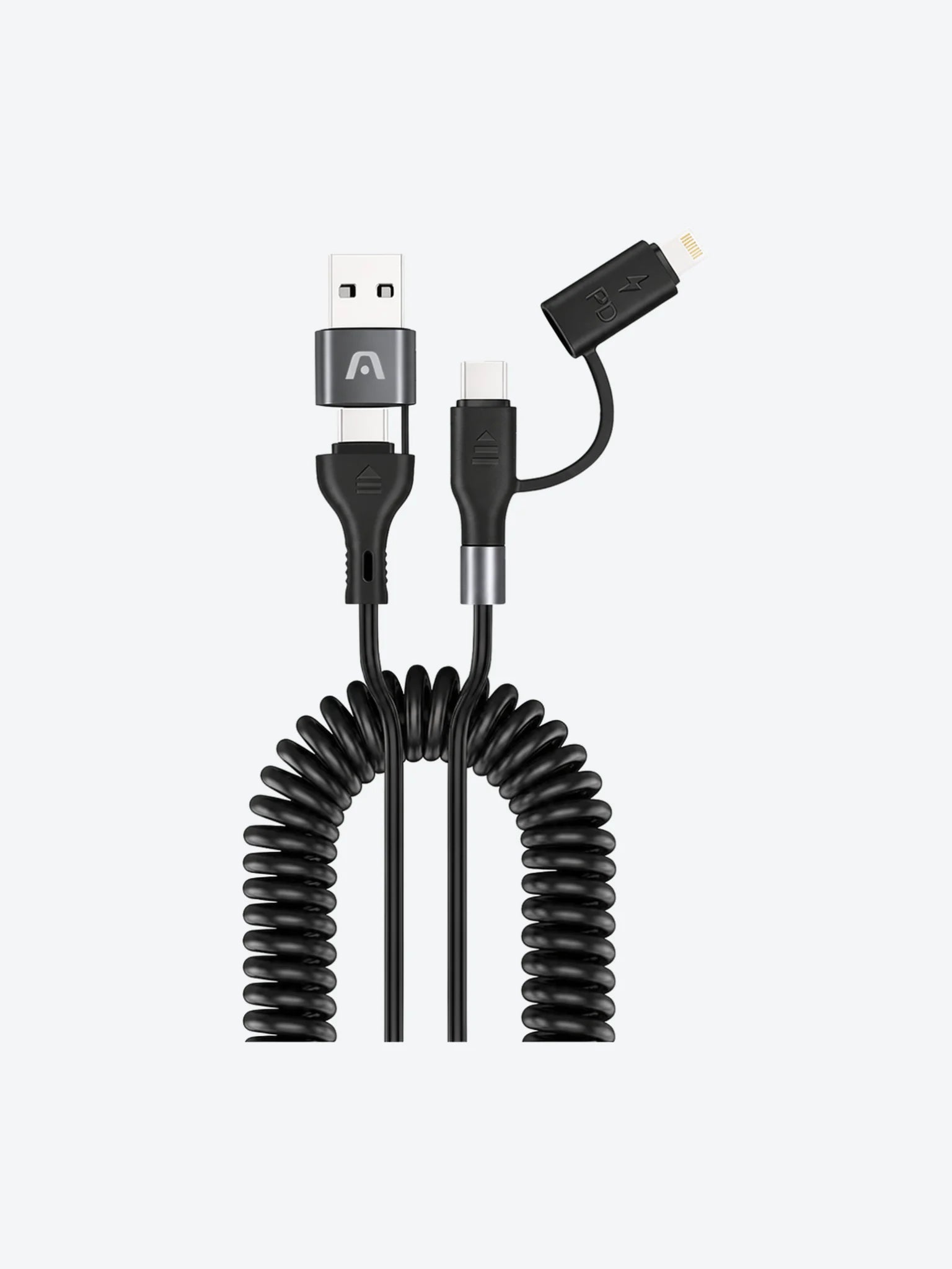 CABLE ARGOM CARGA RAPIDA 4 EN 1 DE 60W DURA COIL DE 1.5 M/6FT NEGRO
