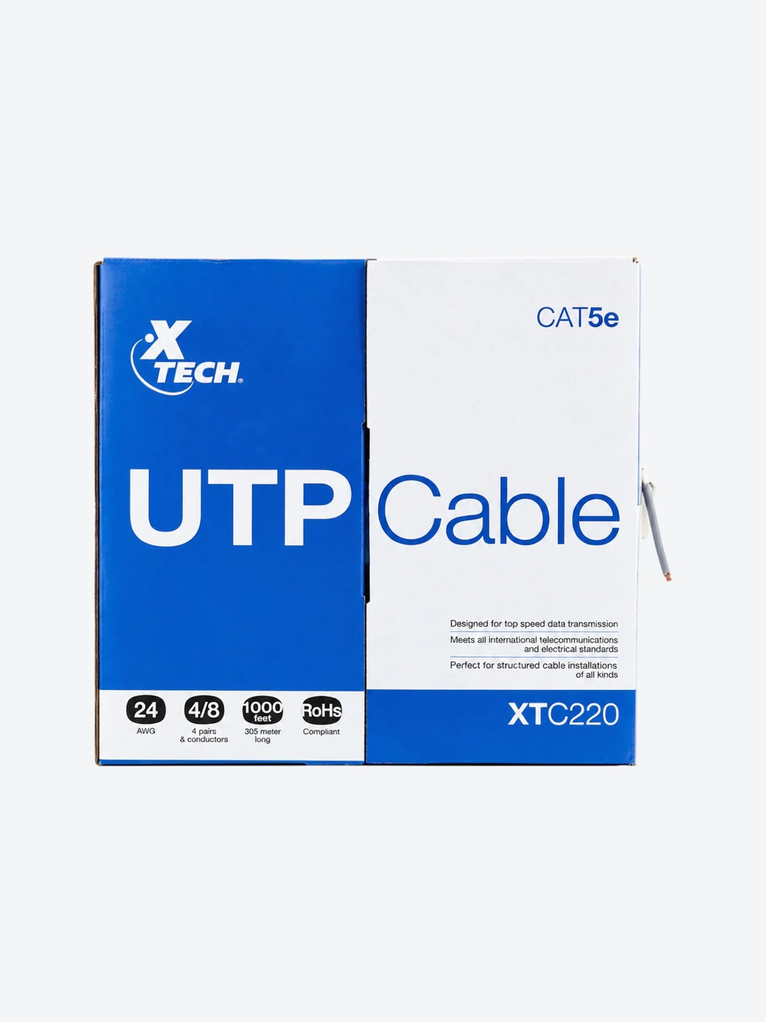 Xtech - Cable al por mayor - RJ-45 (M) a RJ-45 (M) - 305 m - UTP - CAT 5e - gris