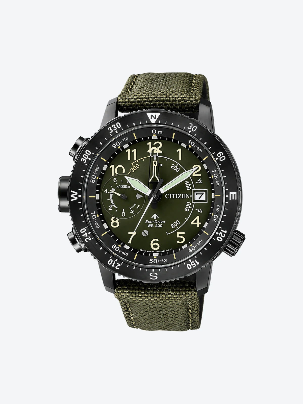 Reloj de Pulsera Analogo de Caballero esfera verde con Caja BIP de Acero Inoxidable y Banda de Nylon.-1