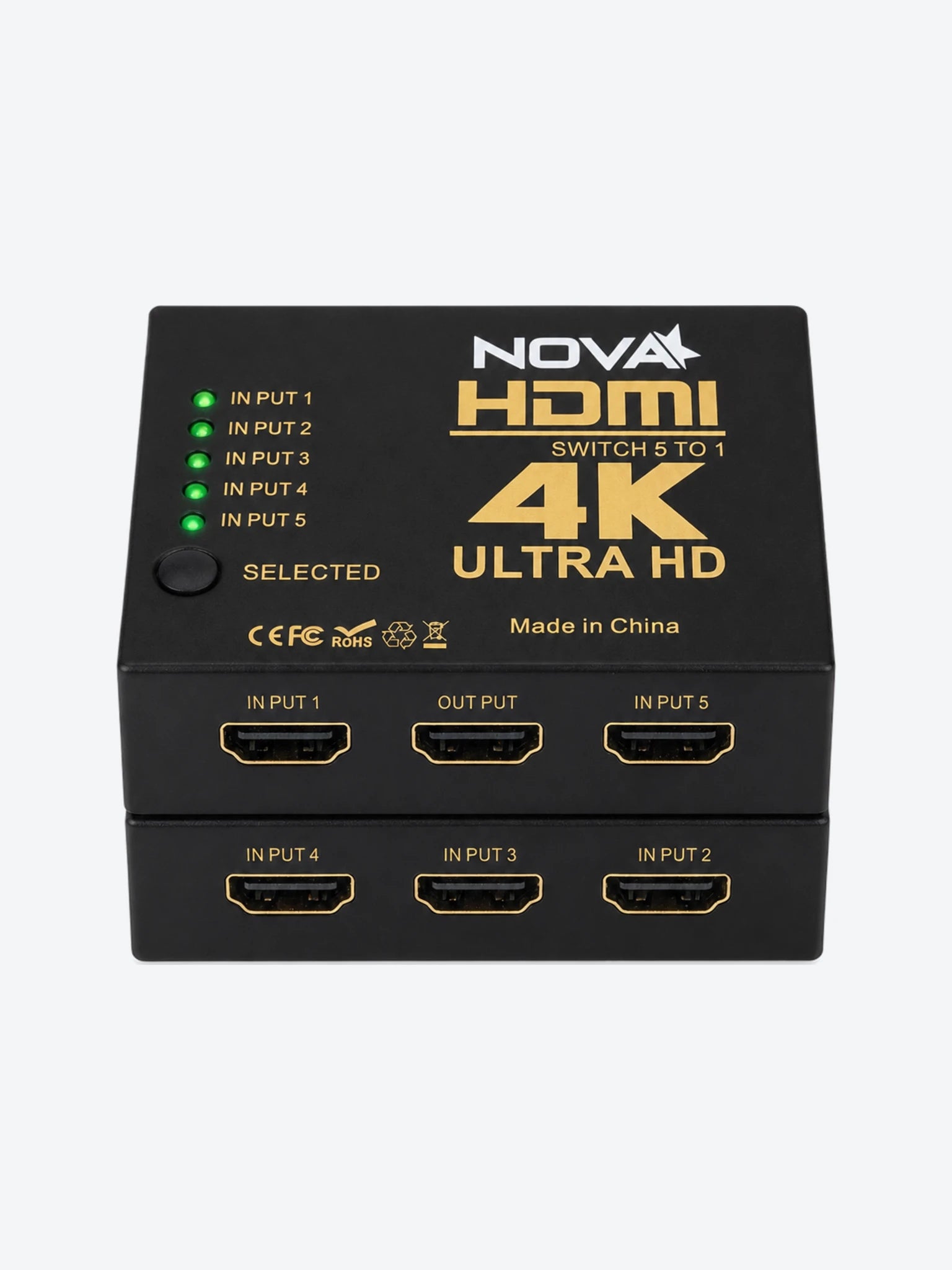 SWITCH NOVA FAA39214001C 5 PUERTOS HDMI 4K*2K@30HZ CON CONTROL REMOTO Y CABLE USB-A