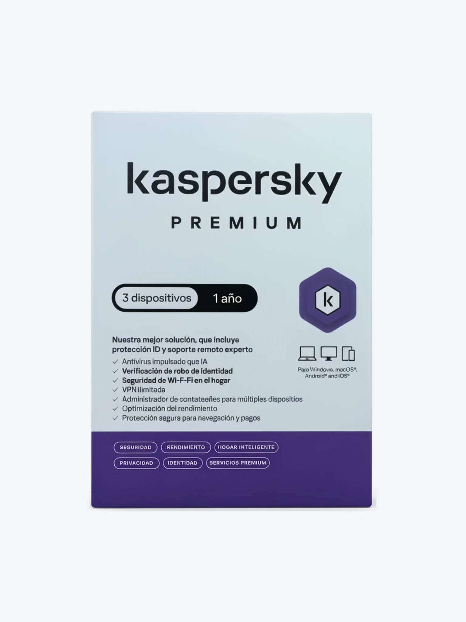 kaspersky PREMIUM / 3 dispositivos + 2 KPM/ 1 año / base-1