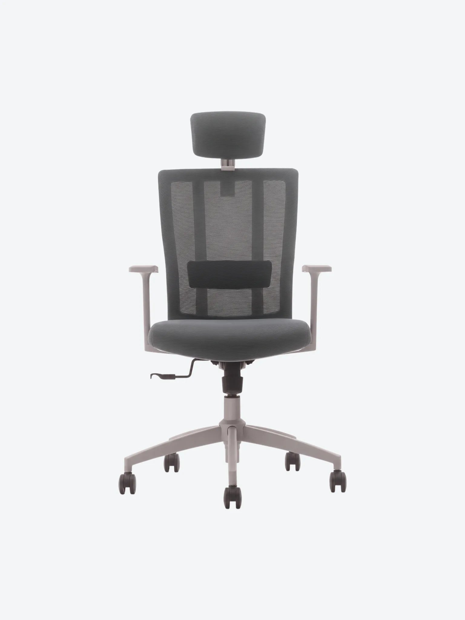 Silla Ejecutiva MG-WBY-023 de Mesh y Tela Con Respaldo Alto y Reposa Cabeza Color Gris y Negro