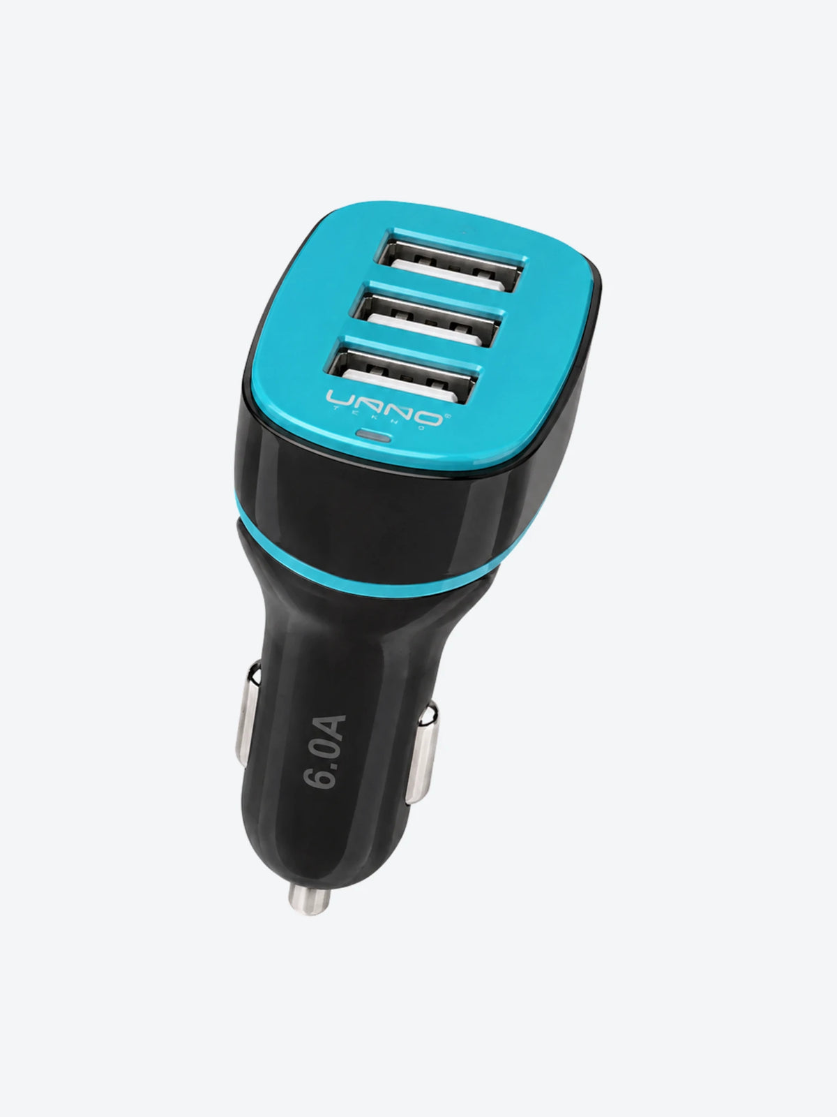 Cargador Unno Tekno PW5022BK para Carro Triple USB-A 6.0A Negro/Celeste-1