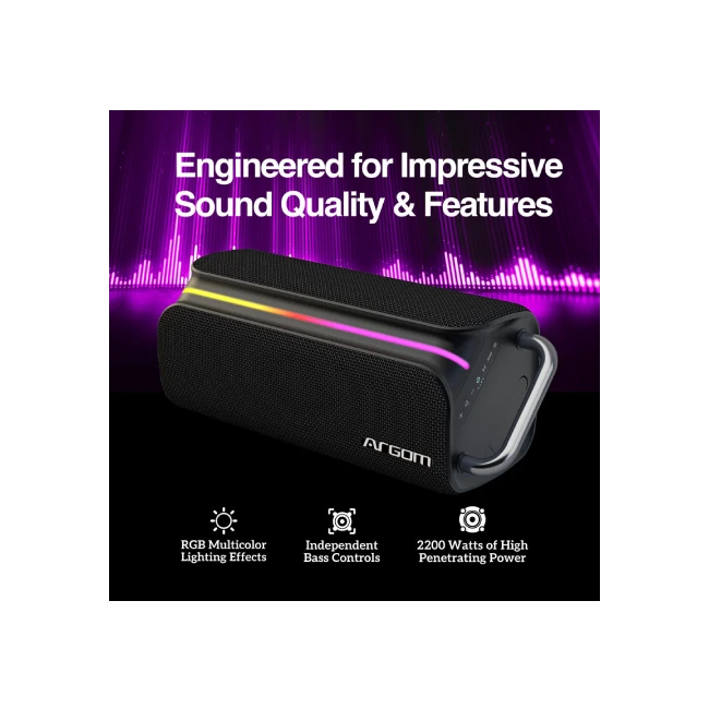 Bocina Argom ARG-SP-3366BK Ambience 66 BT 22W RMS con Luces RGB Funcion TWS Color Negro-11