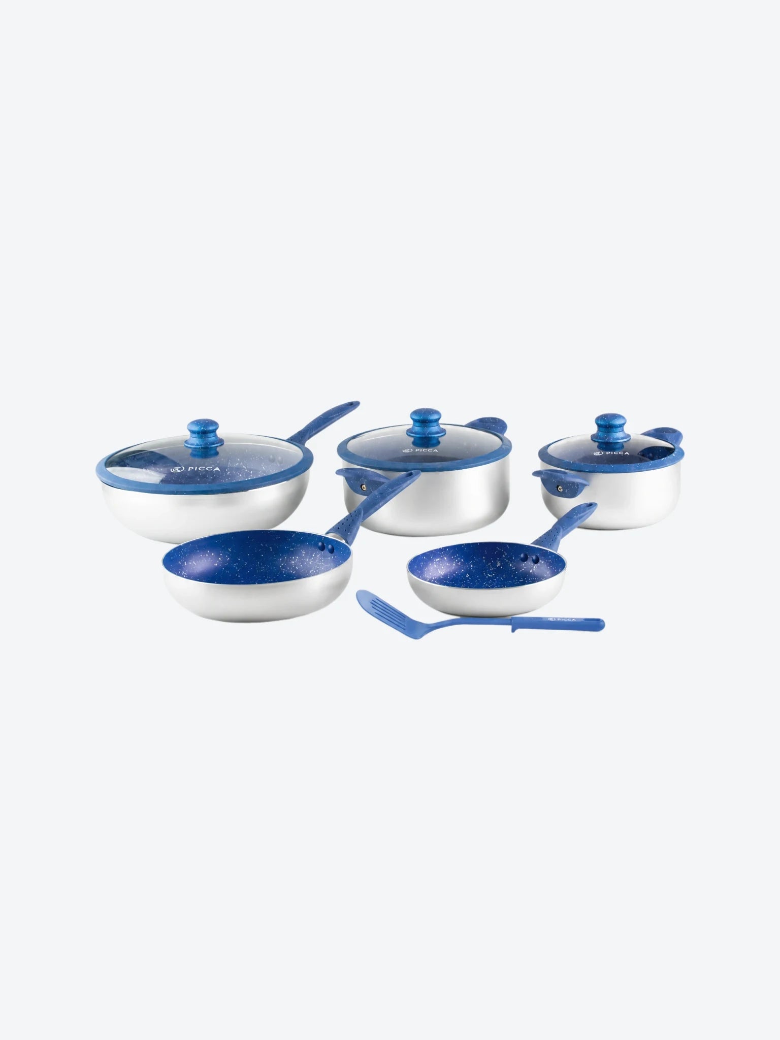Bateria de Cocina Picca Bari PI009BMA 9 Piezas de Marmol Color Azul con Plata-1