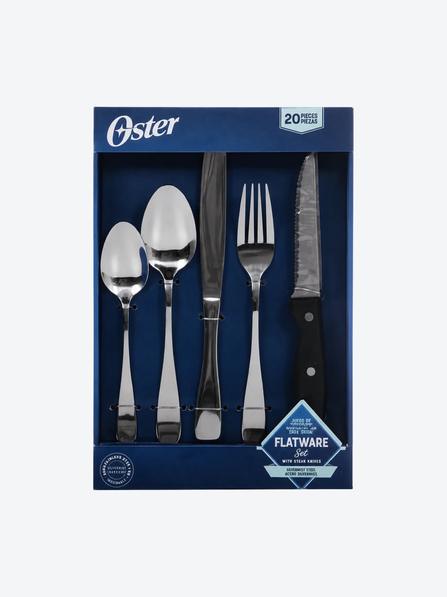 Oster Set de Cubiertos de Acero Inoxidable - Silvermist, 20 Piezas-1