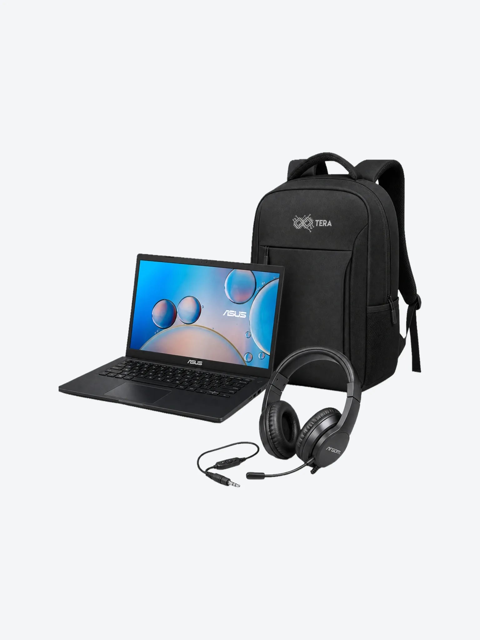 Combo Laptop Asus+ mochila color negro+ auriculares argom arg-hs-5056bk skeipodsE56