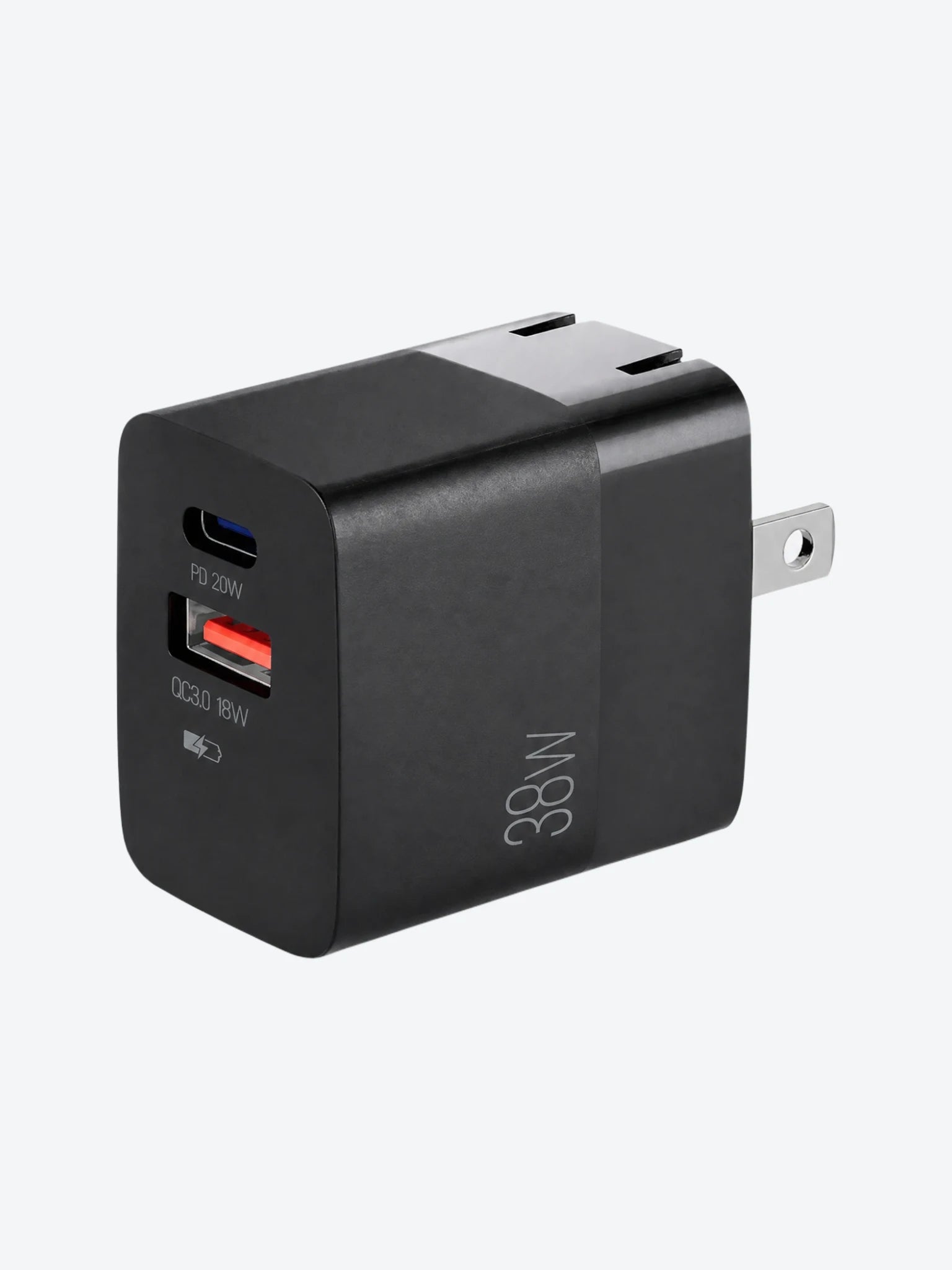 Cargador Dual Rapido Argom ARG-AC-0122BK Tipo C y USB Para Pared 38W Plegable-1