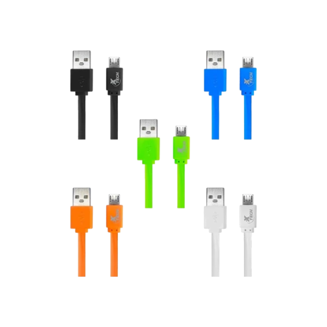 Xtech XTG-231 - Cable USB - USB (M) a Micro-USB tipo B (M) - USB 2.0 - 5 V - 2.4 A - 1 m - plano - negro, blanco, azul, verde, naranja (paquete de 10)-4
