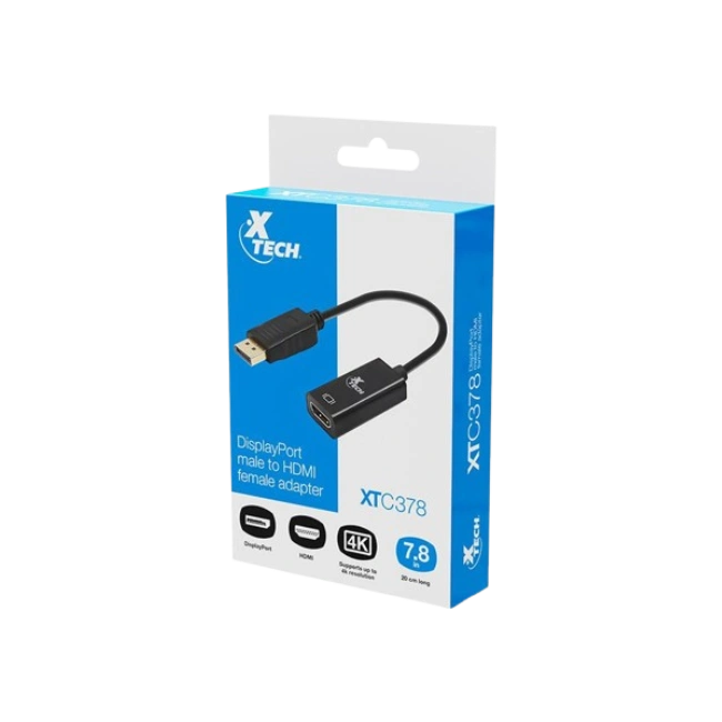 Xtech - Display adapter - 20 pin DisplayPort - 19 pin HDMI Type A - Black - Dis Pt (m) to HDMI (f) XTC-378-2