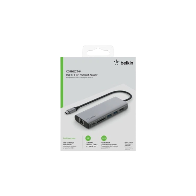 Belkin CONNECT 6-in-1 Multiport Hub - Estación de conexión - USB-C - 1GbE