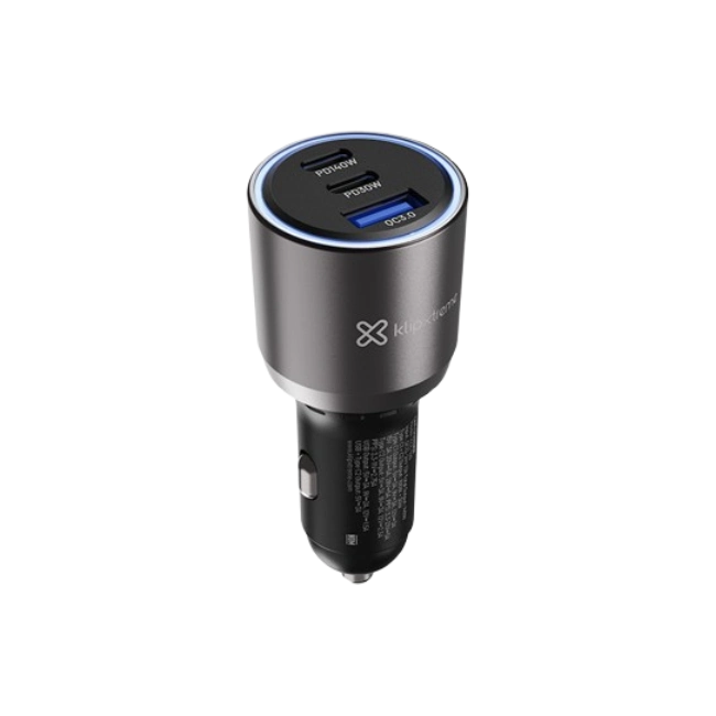Klip Xtreme KCC-140 - Car power adapter - 140 Watt - 2 x 24 pin USB-C / 9 pin USB Type A - Cellular phone / Tablet - Car - Para Smartphones, tablets, small devices-1